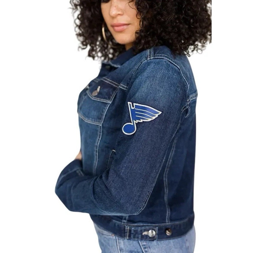 Blues Hockey Jean Trucker Jacket Denim Patch Jacket Size Small St. Louis S